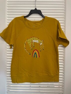 Anthropologie Jarmel by Jarmel leopard rainbow tee sweatshirt women M distressed